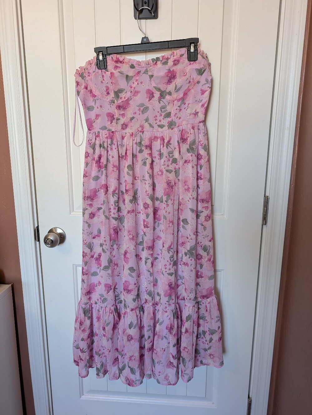 Storia Sleeveless Floral Sweetheart Midi Dress Large Pink/Green